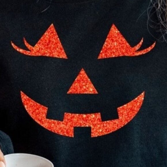 Halloween Sweatshirt, Pumpkin Sweatshirt, Glitter Jack O Lantern, Halloween 99 - Picture 2 of 5